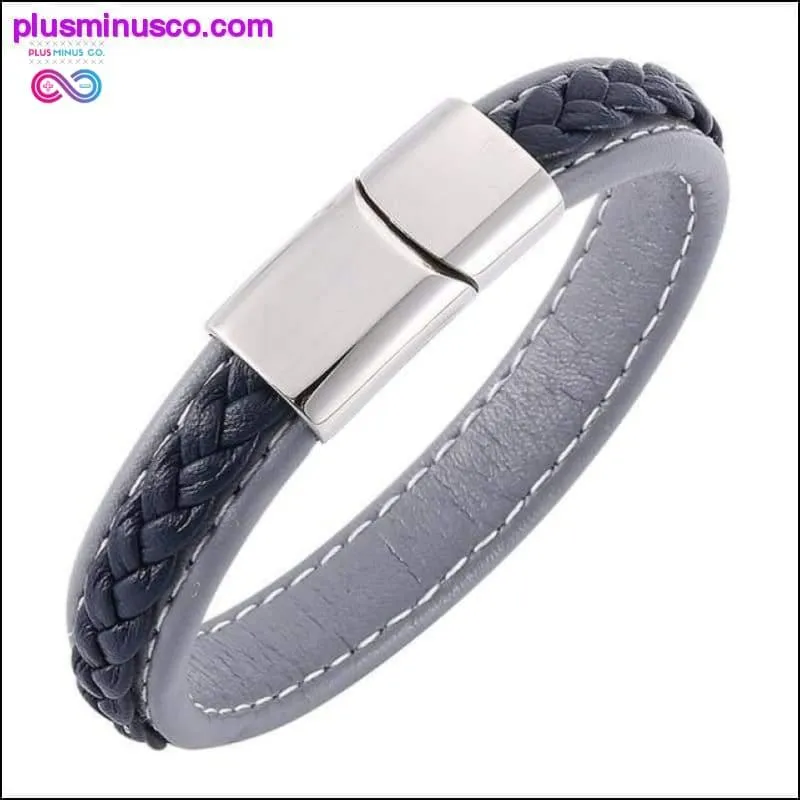 Fashion Black Red Leather Bracelets Men Wrist Band Stainless
