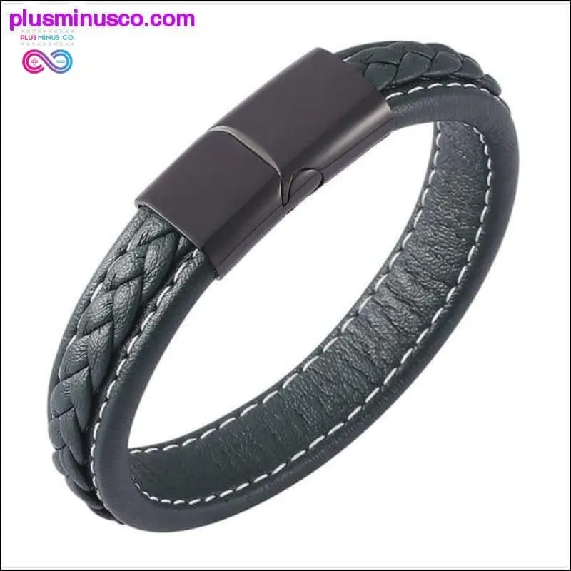 Fashion Black Red Leather Bracelets Men Wrist Band Stainless