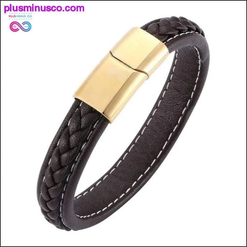Fashion Black Red Leather Bracelets Men Wrist Band Stainless