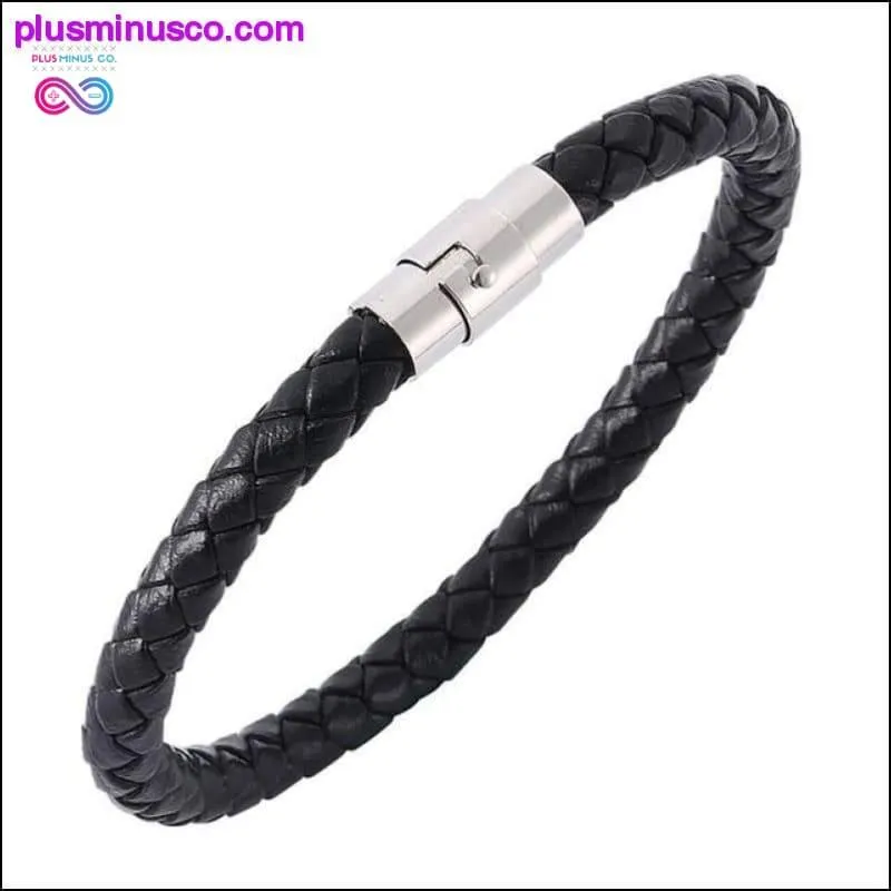 Fashion Black Red Leather Bracelets Men Wrist Band Stainless