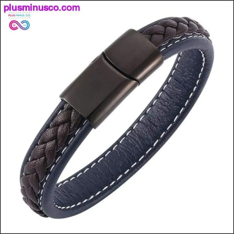 Fashion Black Red Leather Bracelets Men Wrist Band Stainless