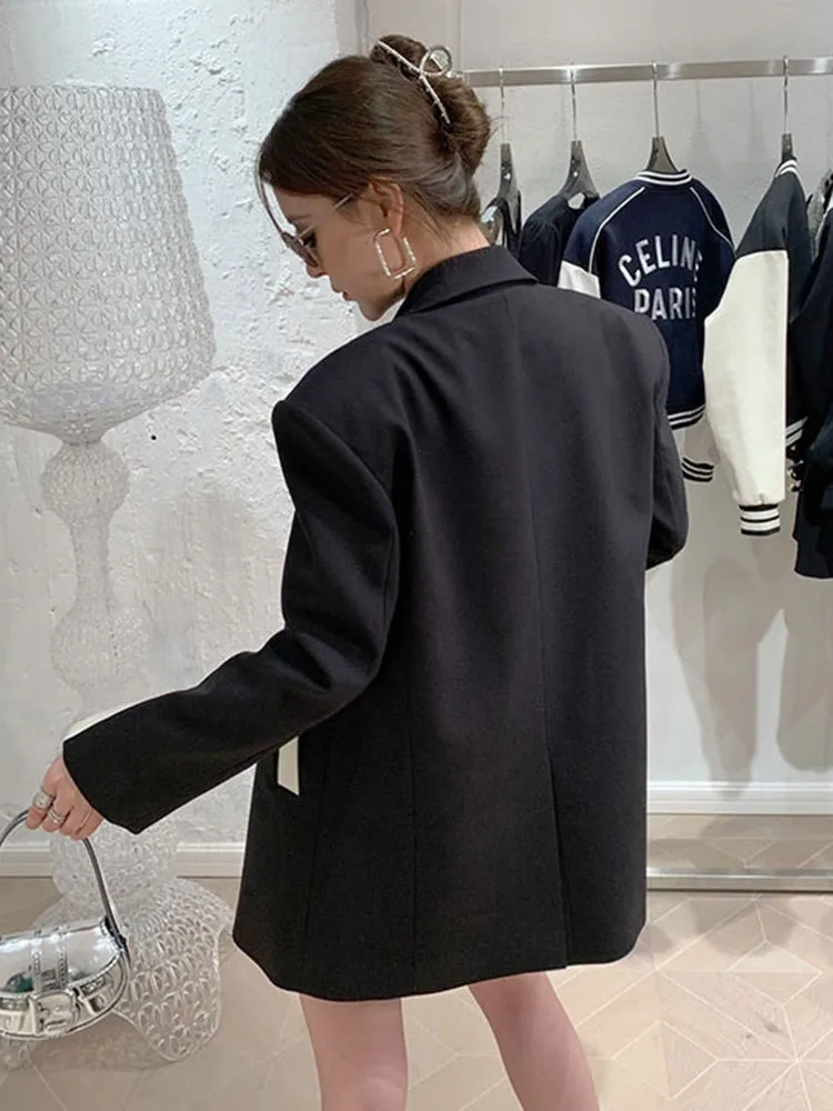 Fashion Patchwork Colorblock Blazer For Women Notched Collar