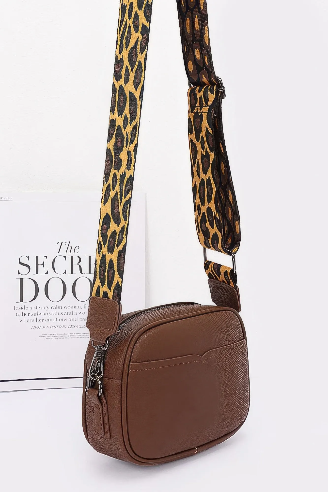 Faux Leather Camera Bag W/leopard Strap