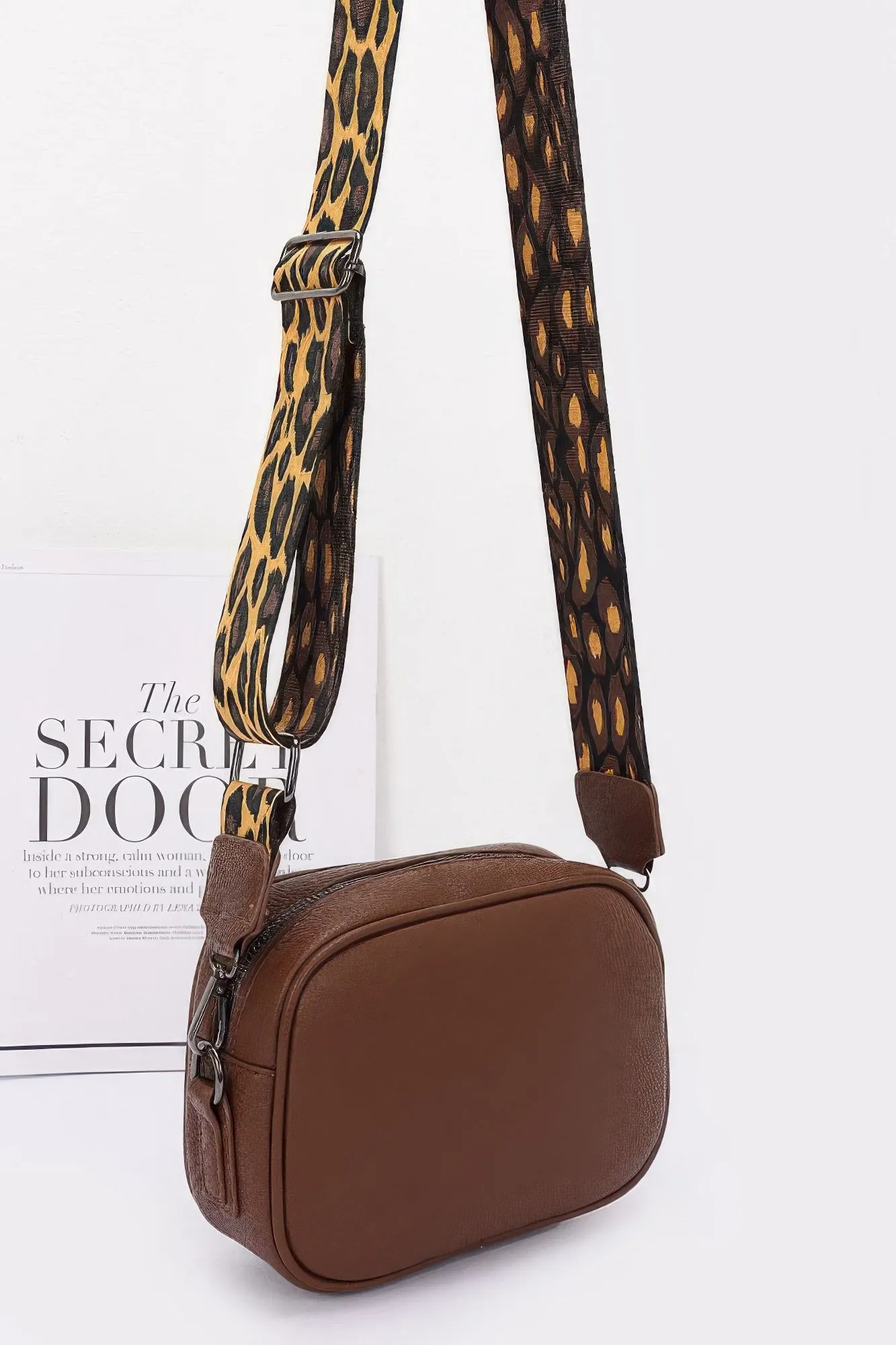 Faux Leather Camera Bag W/leopard Strap