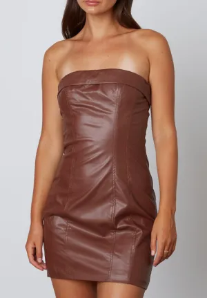 Faux Leather Strapless Mini Dress