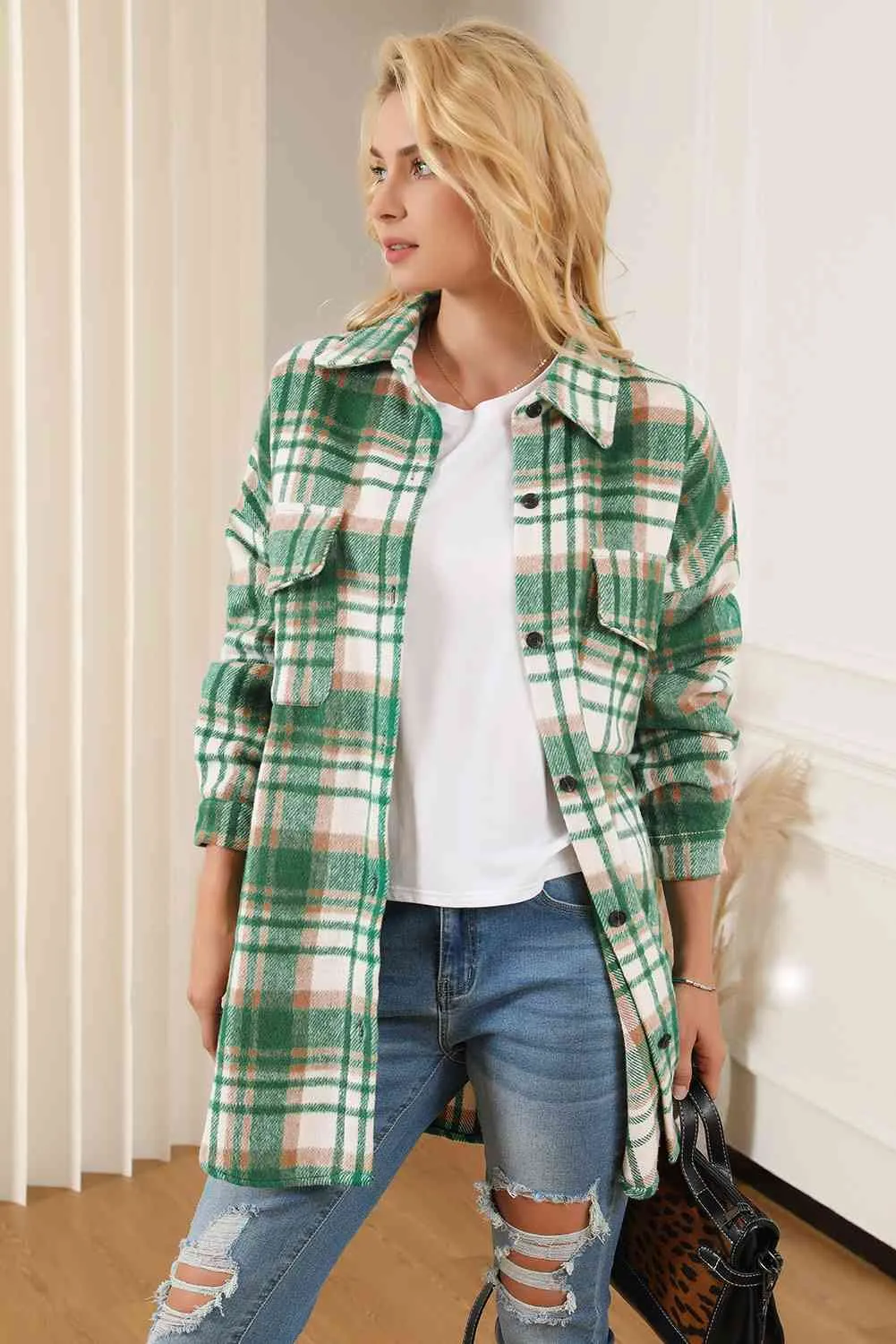Fawna Plaid Dropped Shoulder Shirt Jacket
