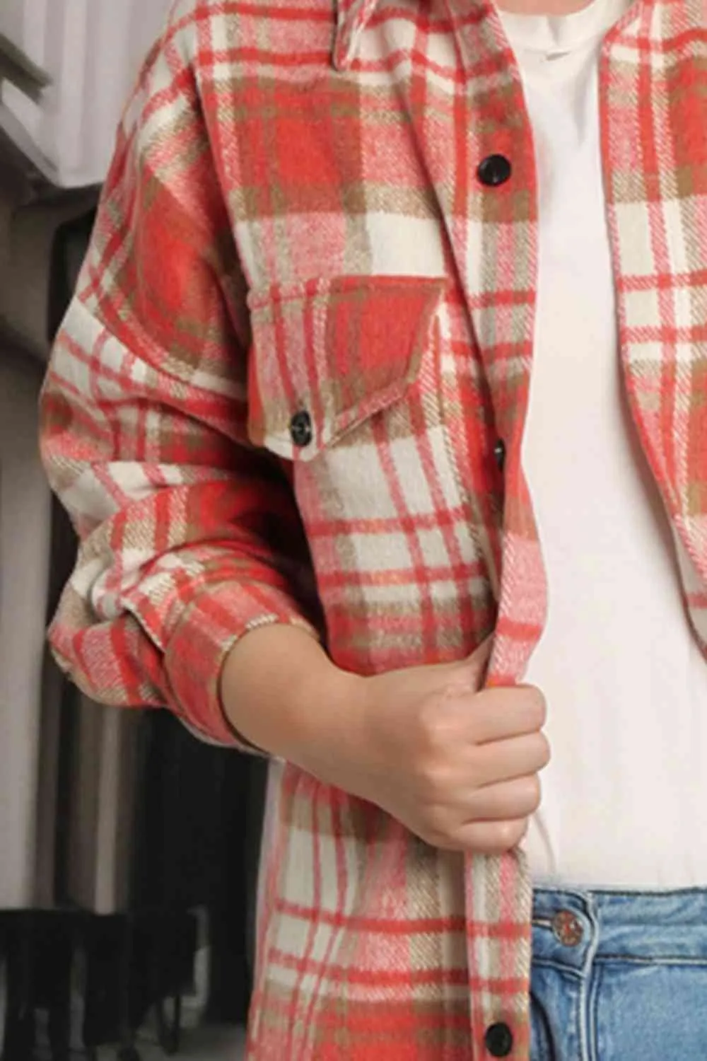 Fawna Plaid Dropped Shoulder Shirt Jacket