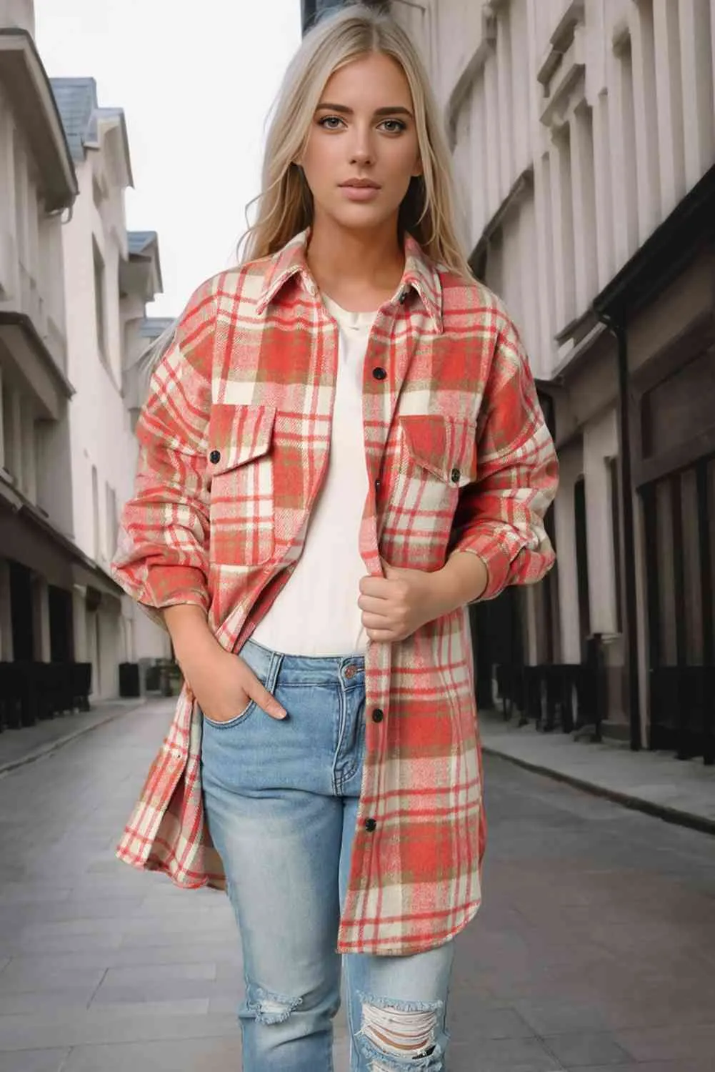 Fawna Plaid Dropped Shoulder Shirt Jacket