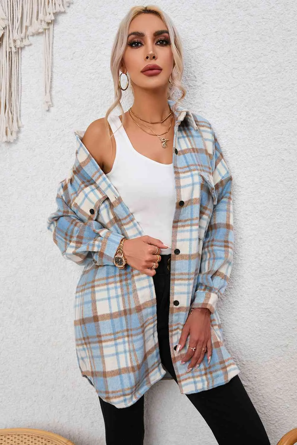 Fawna Plaid Dropped Shoulder Shirt Jacket
