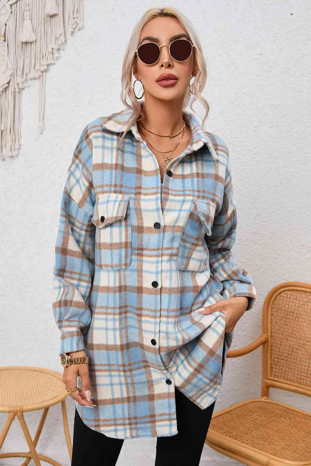 Fawna Plaid Dropped Shoulder Shirt Jacket