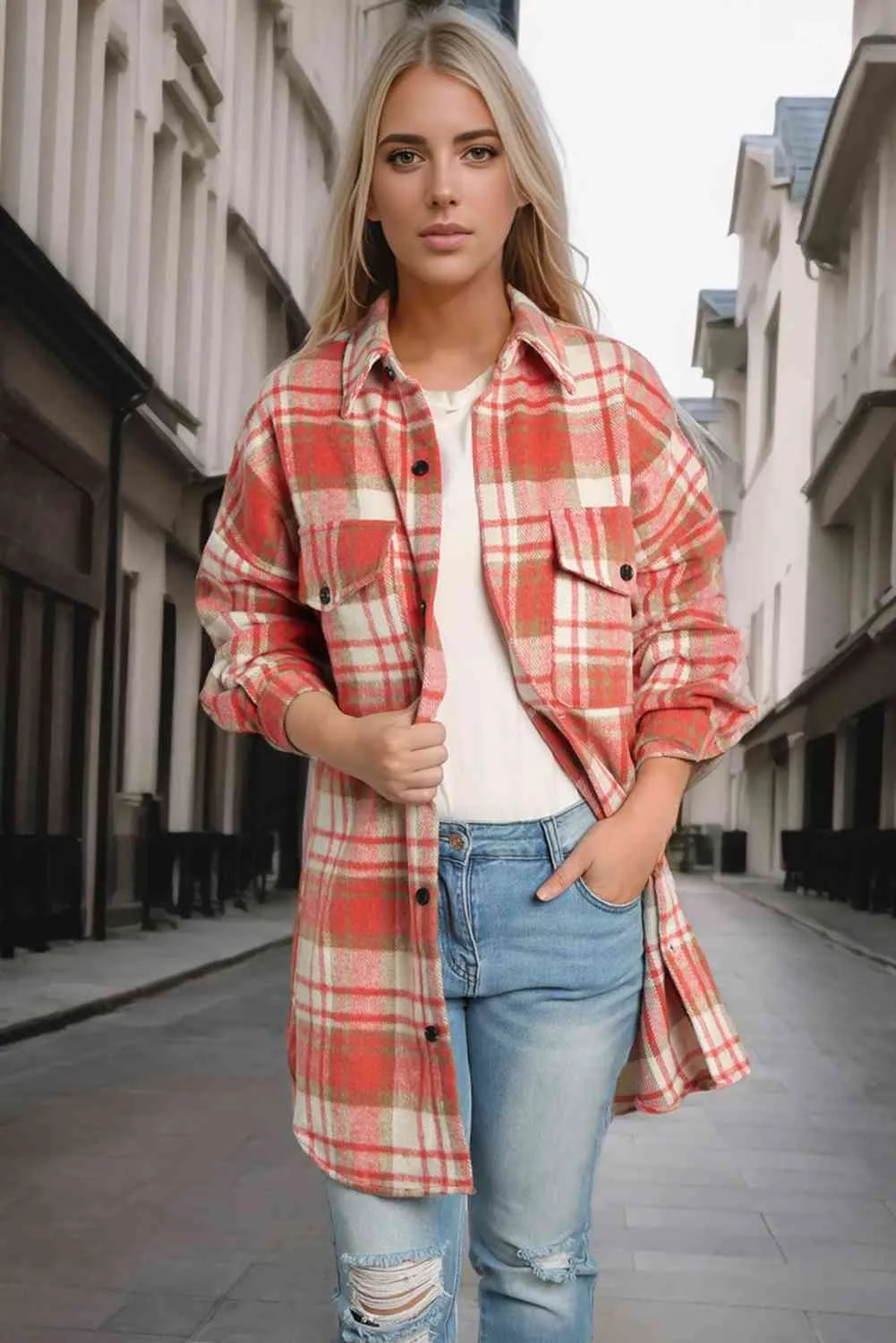 Fawna Plaid Dropped Shoulder Shirt Jacket