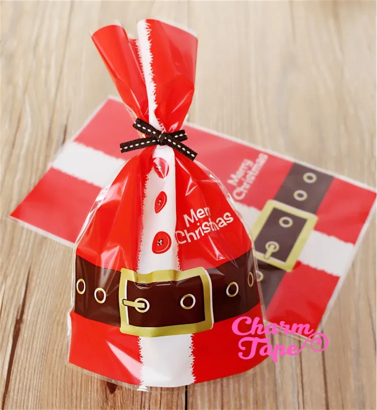 Festive Santa Gift Bags Cello Bags Cookie bags - Favors Bags - Party bags Set of 20/50/100 bags CB20 14x22 cm