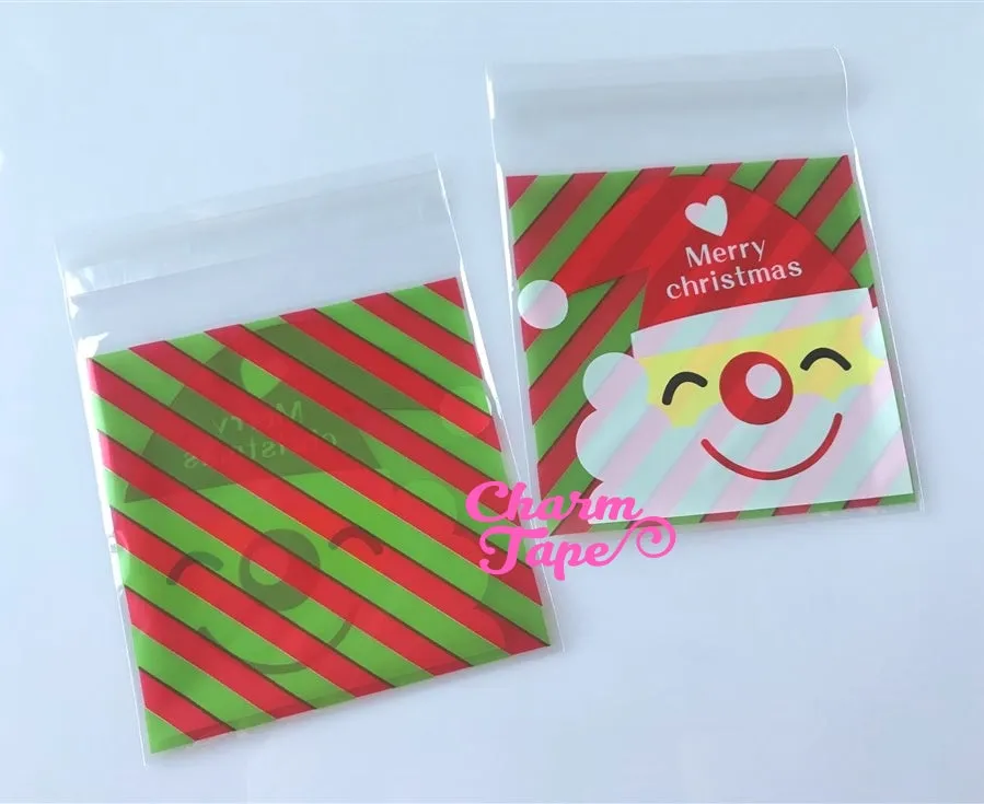 Festive Santa Gift Bags Cello Bags Self-adhesive Cookie bags - Favors Bags - Party bags 20/50/100 bags CB56