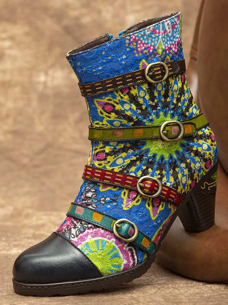 Firework Embroidered Buckle Boots