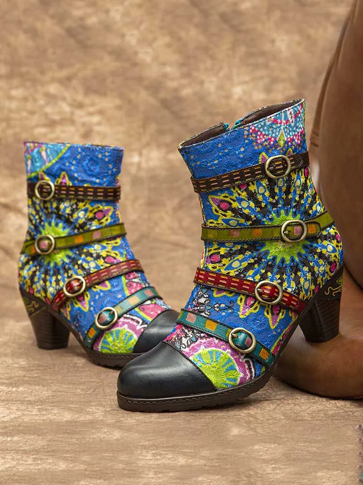 Firework Embroidered Buckle Boots