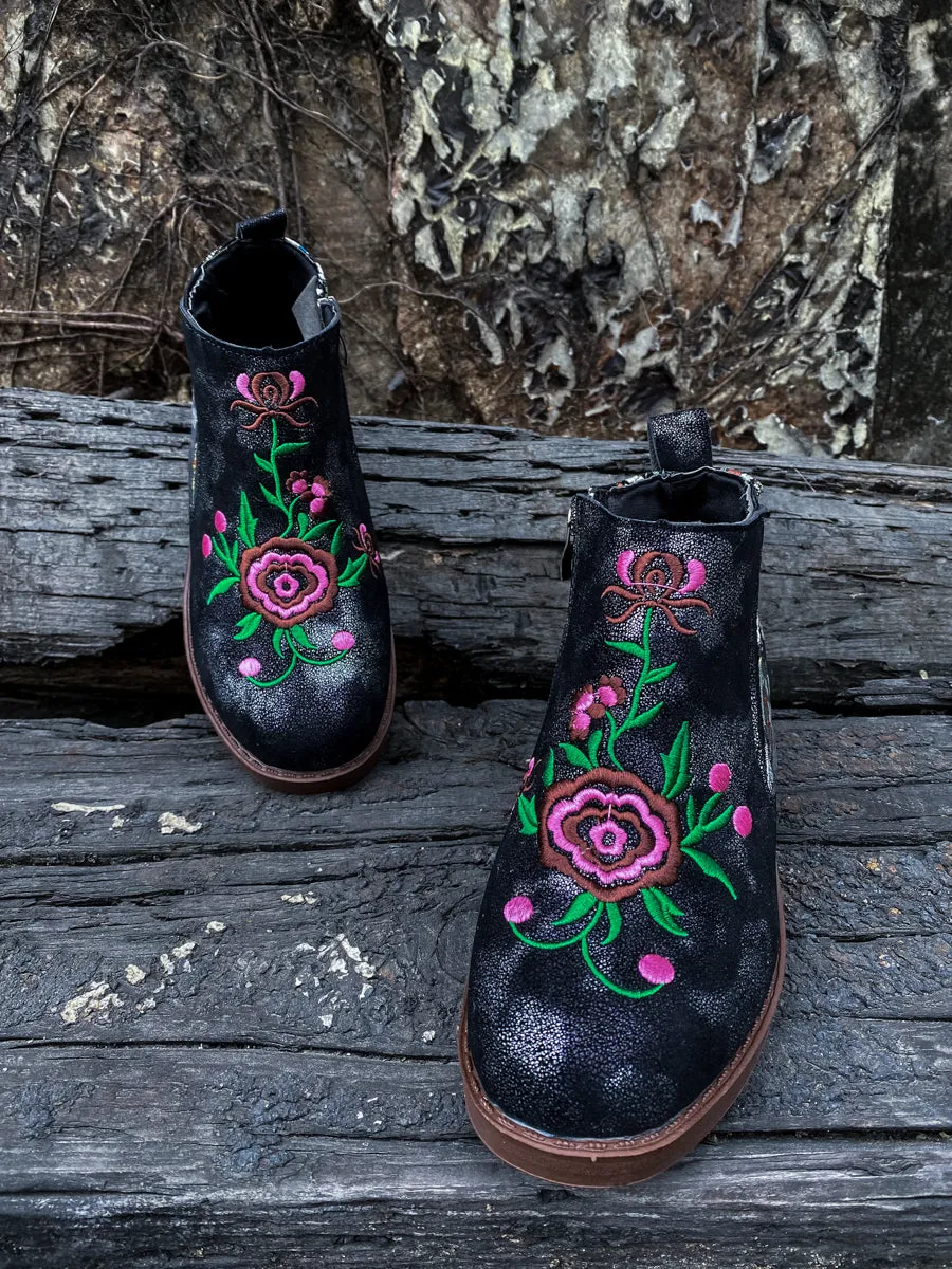 Floral Embroidered Ankle Booties