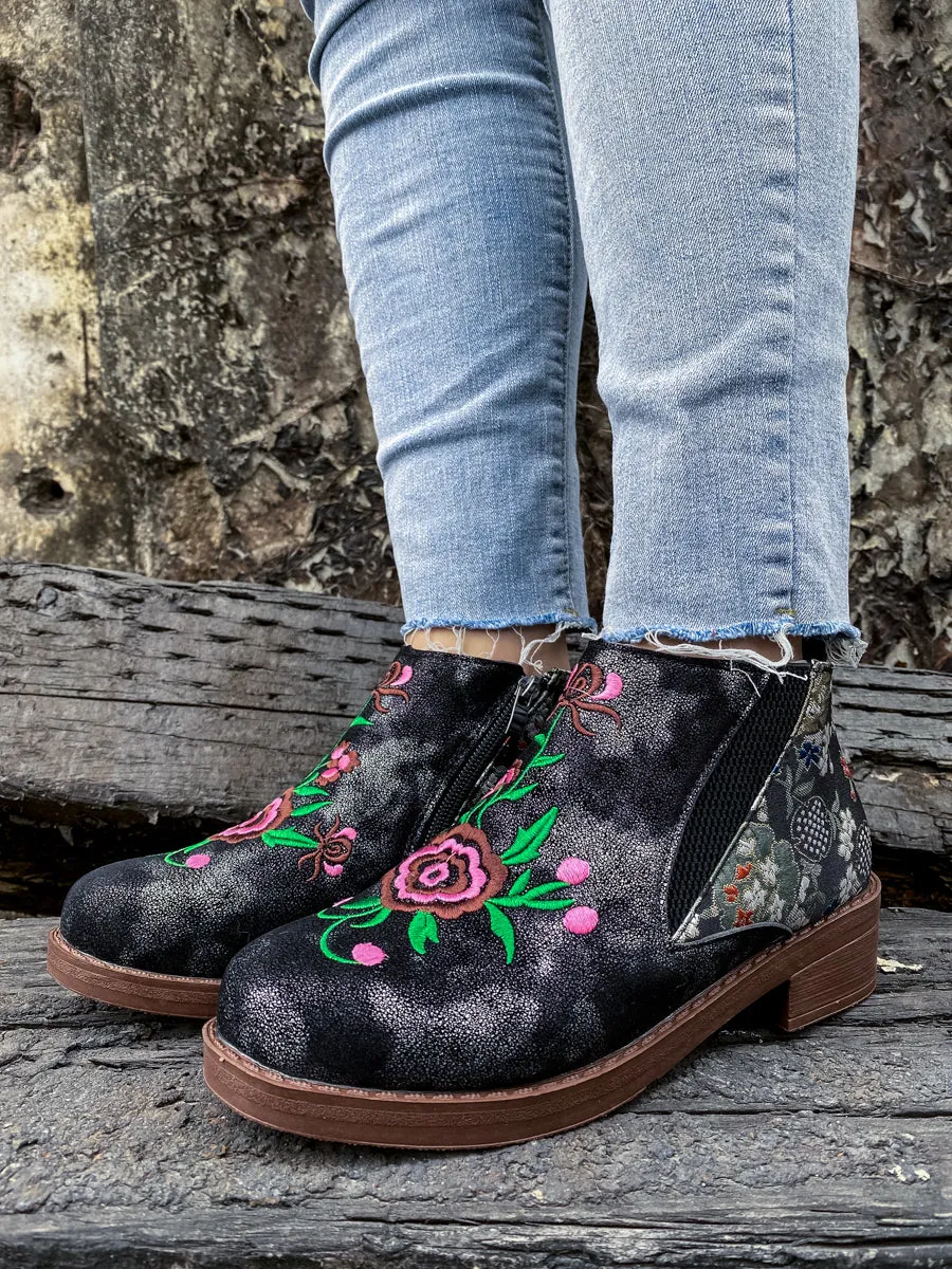 Floral Embroidered Ankle Booties