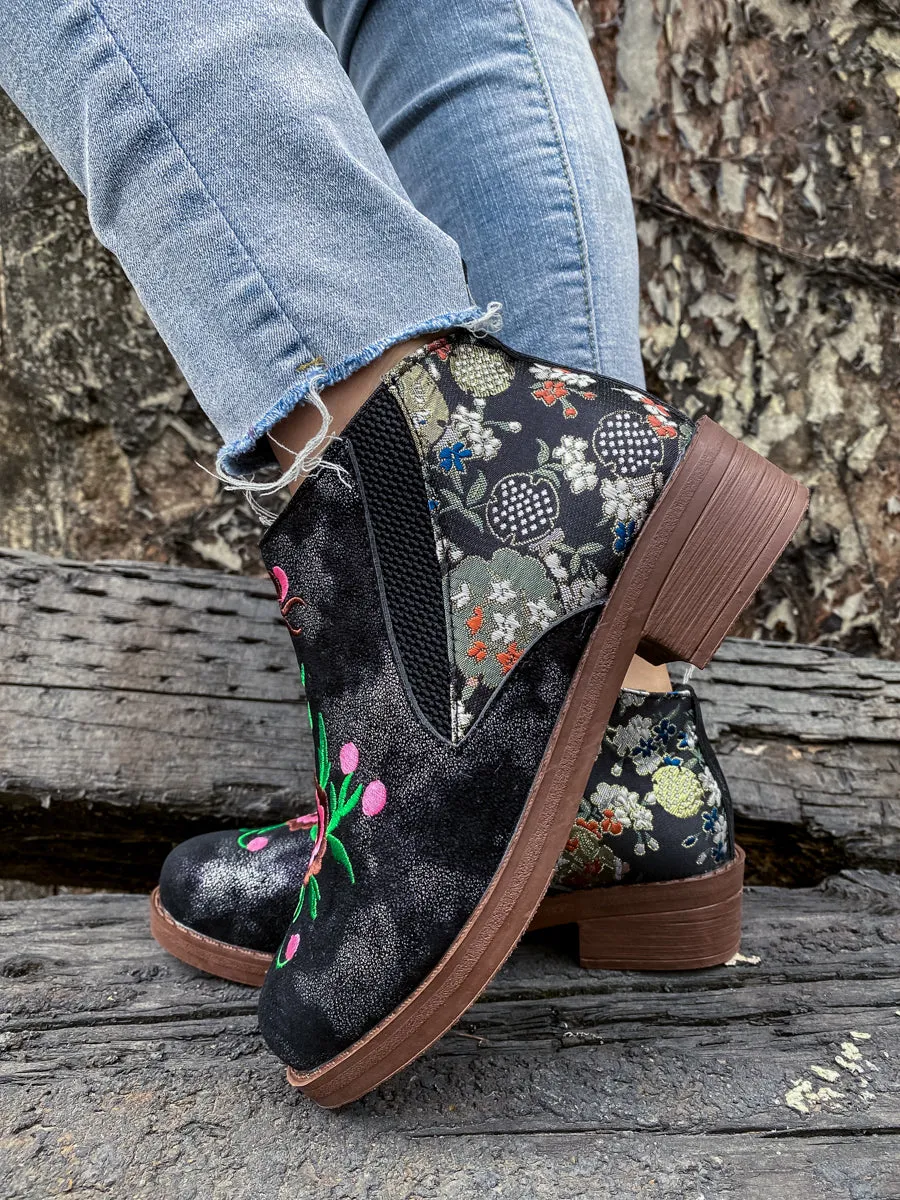 Floral Embroidered Ankle Booties