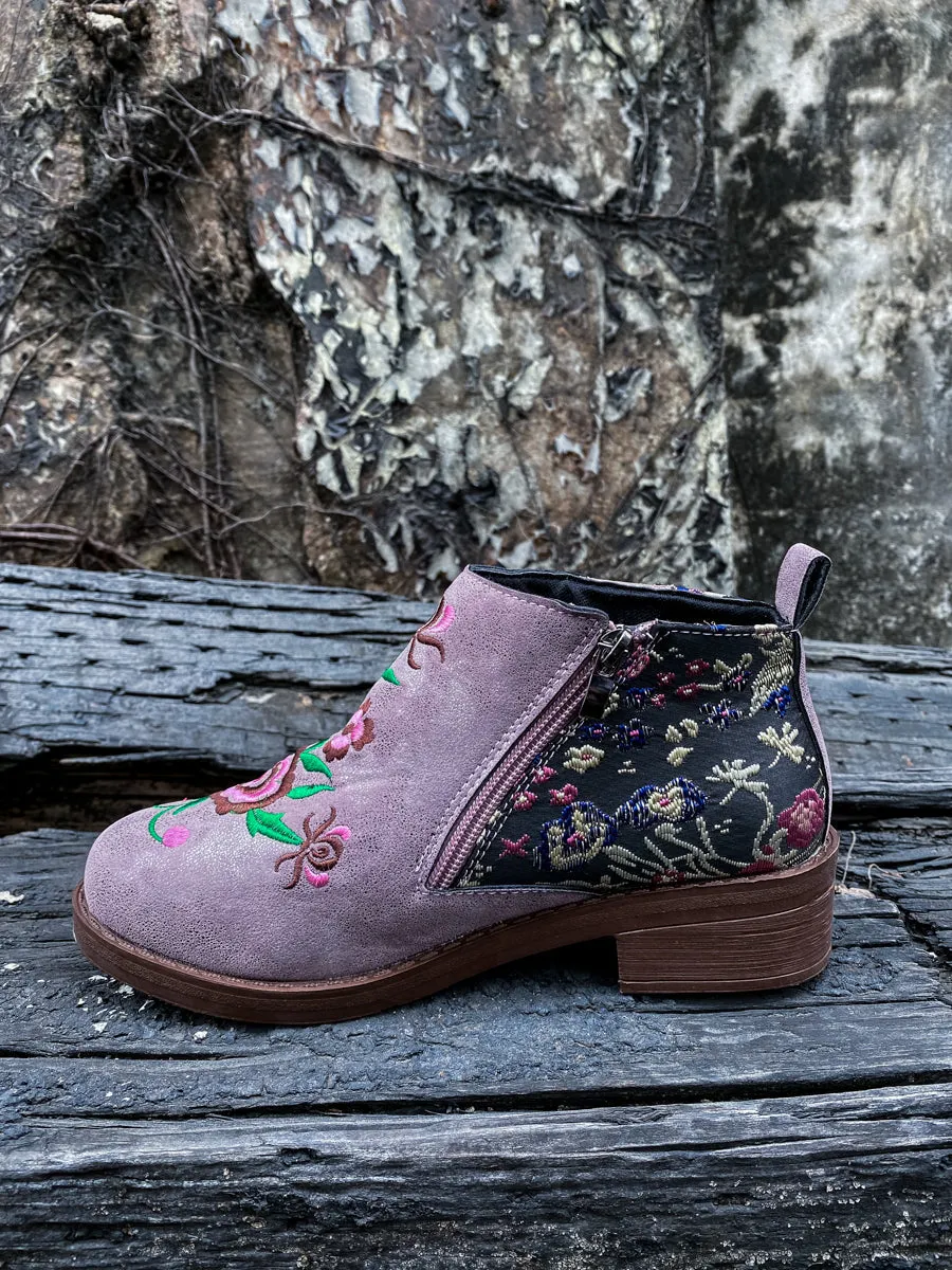 Floral Embroidered Ankle Booties