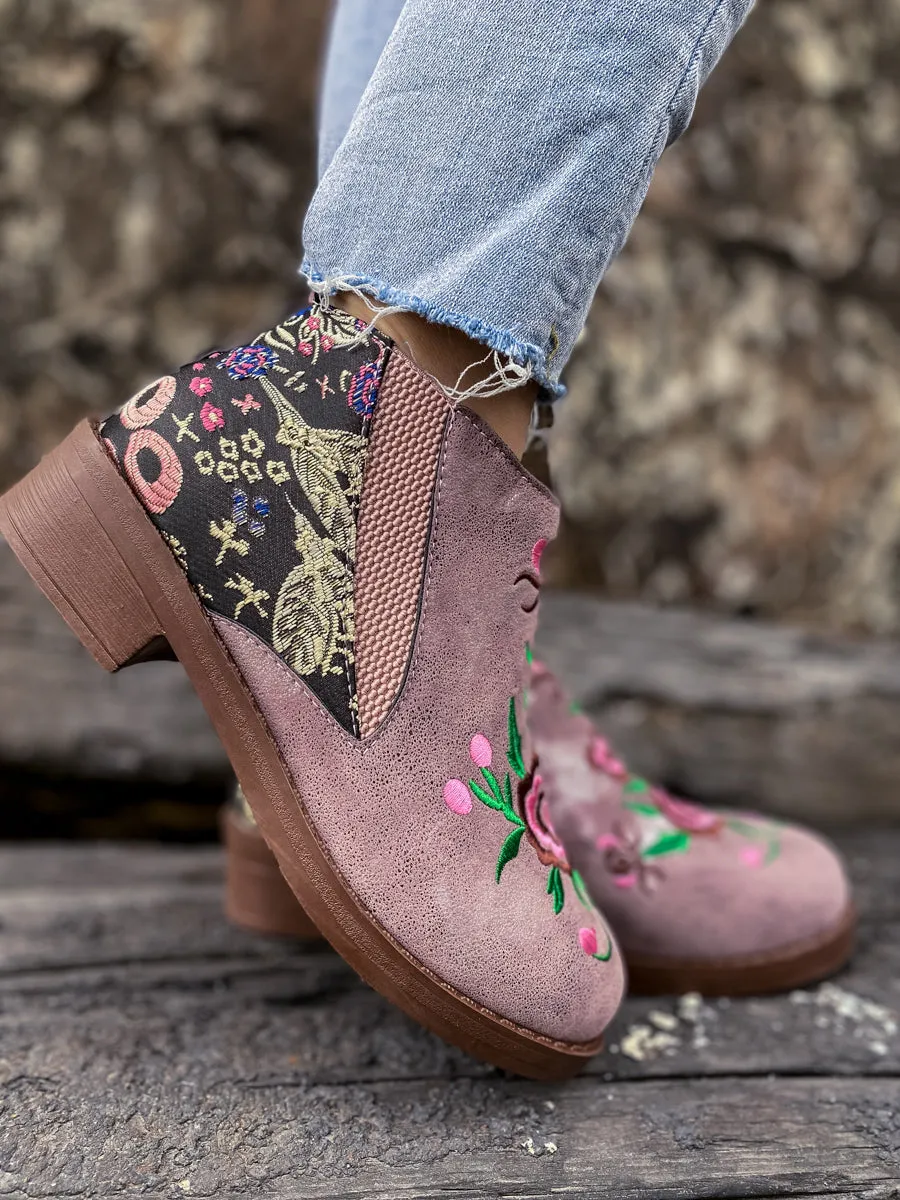 Floral Embroidered Ankle Booties