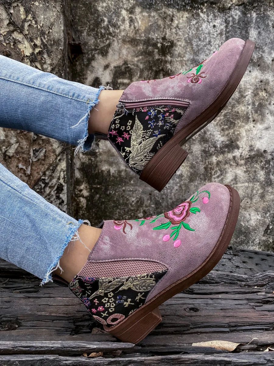 Floral Embroidered Ankle Booties