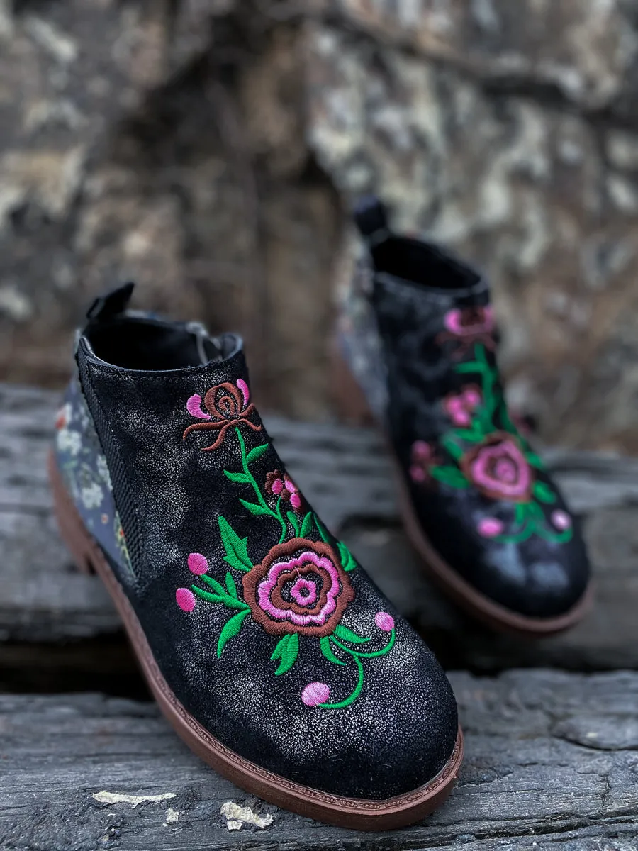 Floral Embroidered Ankle Booties