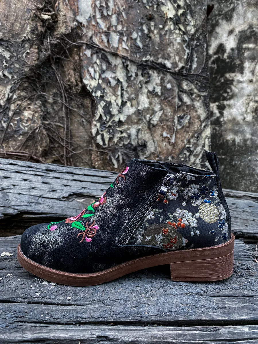 Floral Embroidered Ankle Booties