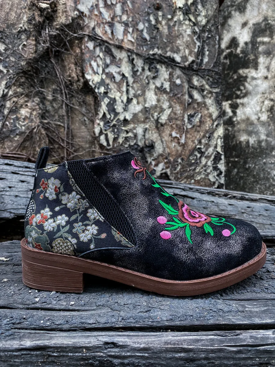 Floral Embroidered Ankle Booties
