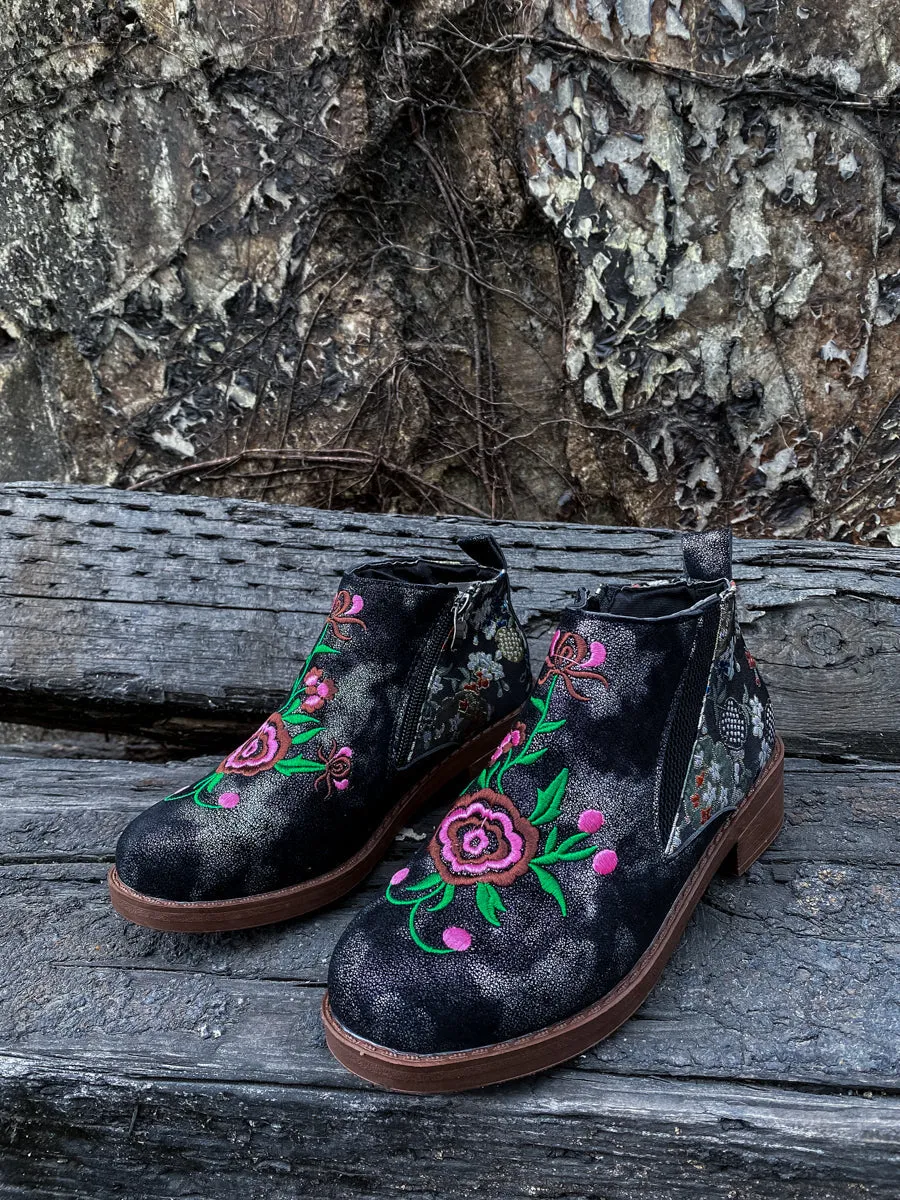 Floral Embroidered Ankle Booties