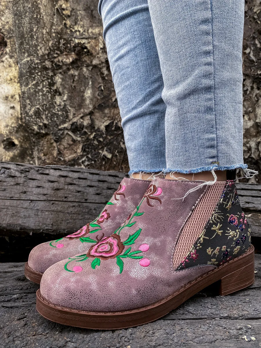 Floral Embroidered Ankle Booties