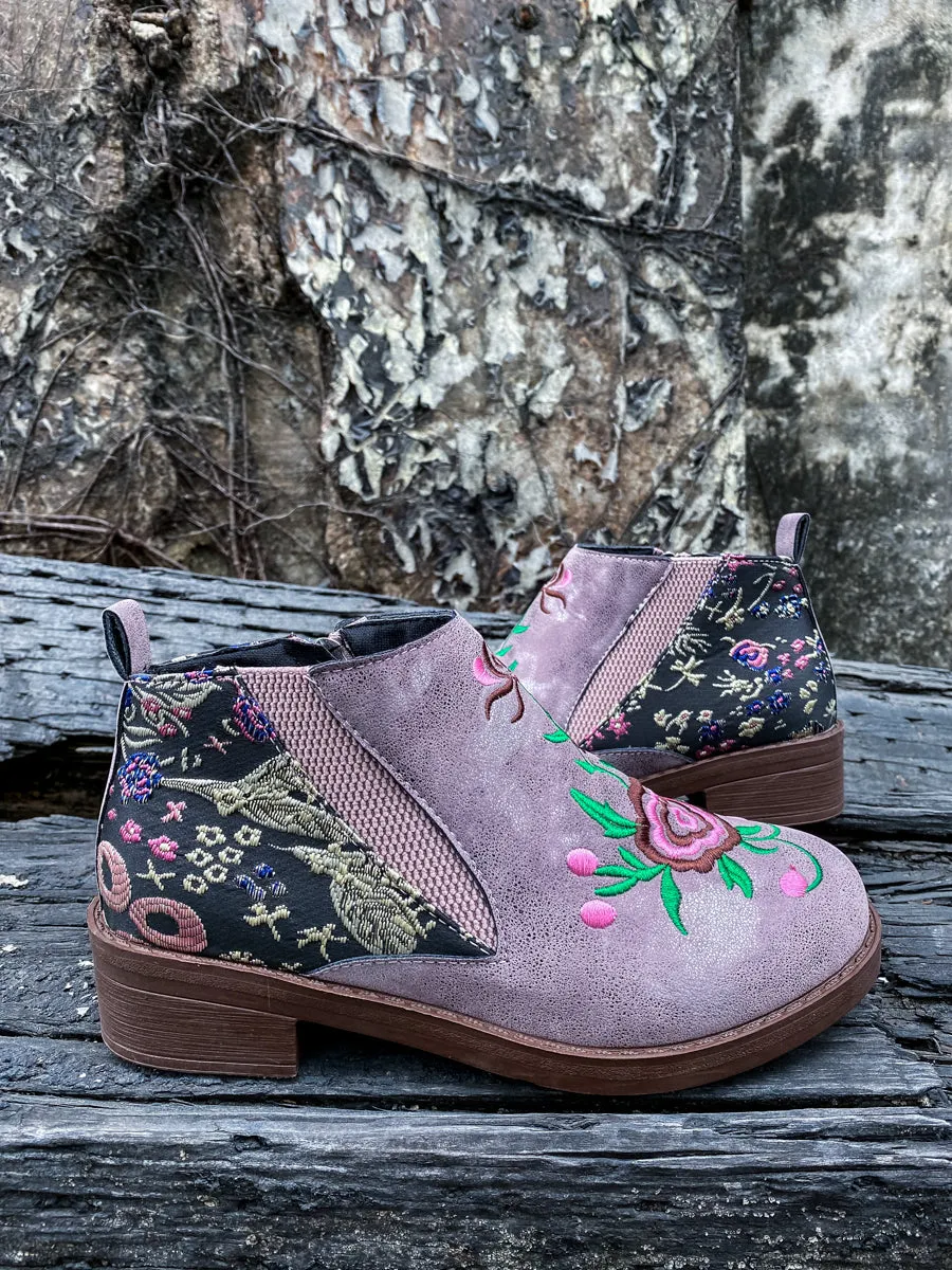 Floral Embroidered Ankle Booties