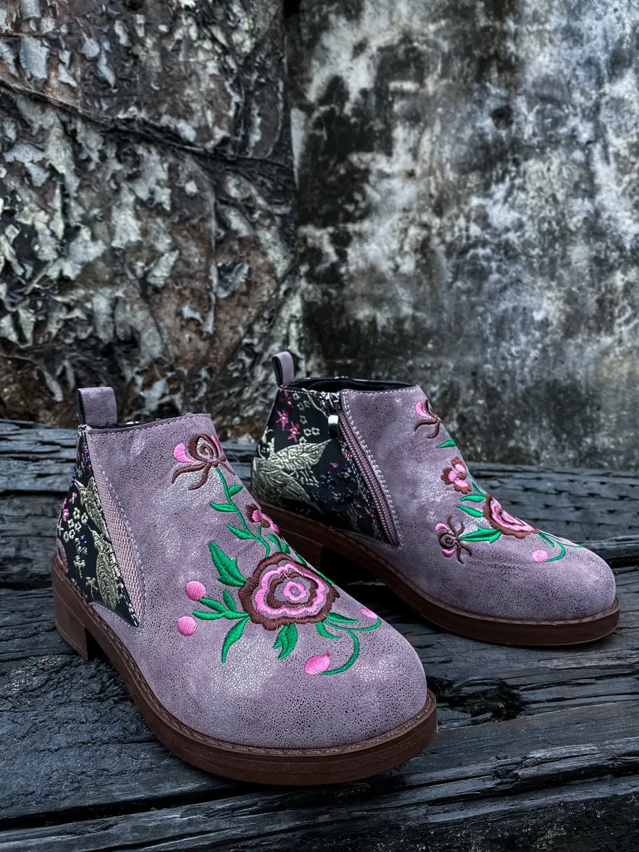Floral Embroidered Ankle Booties