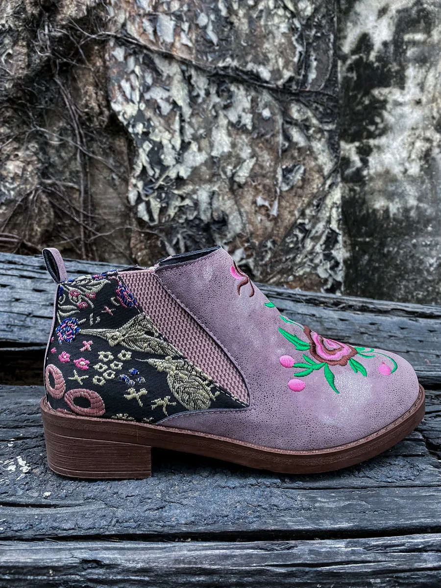 Floral Embroidered Ankle Booties