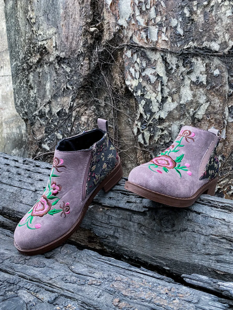 Floral Embroidered Ankle Booties