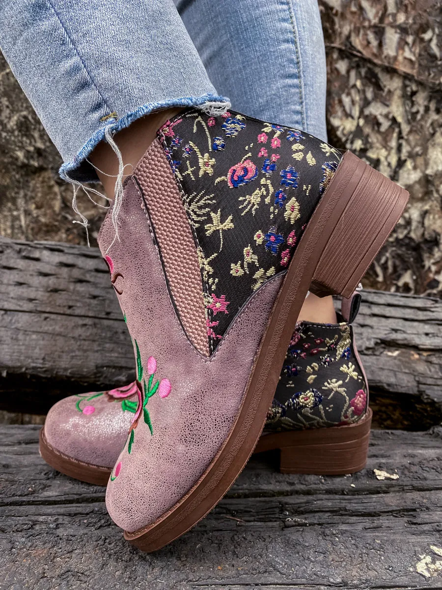 Floral Embroidered Ankle Booties
