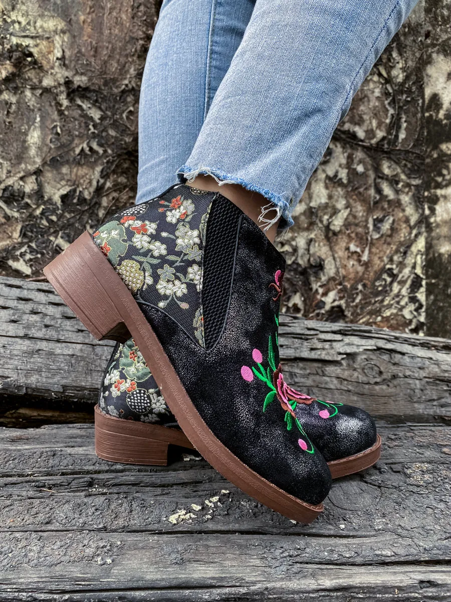 Floral Embroidered Ankle Booties