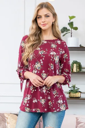 Floral Quarter Tie Knot Detail Sleeve Top