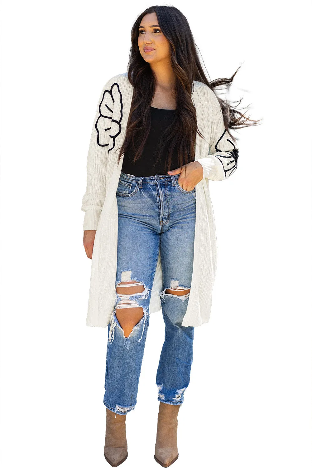 Flower Embroidered Duster Cardigan