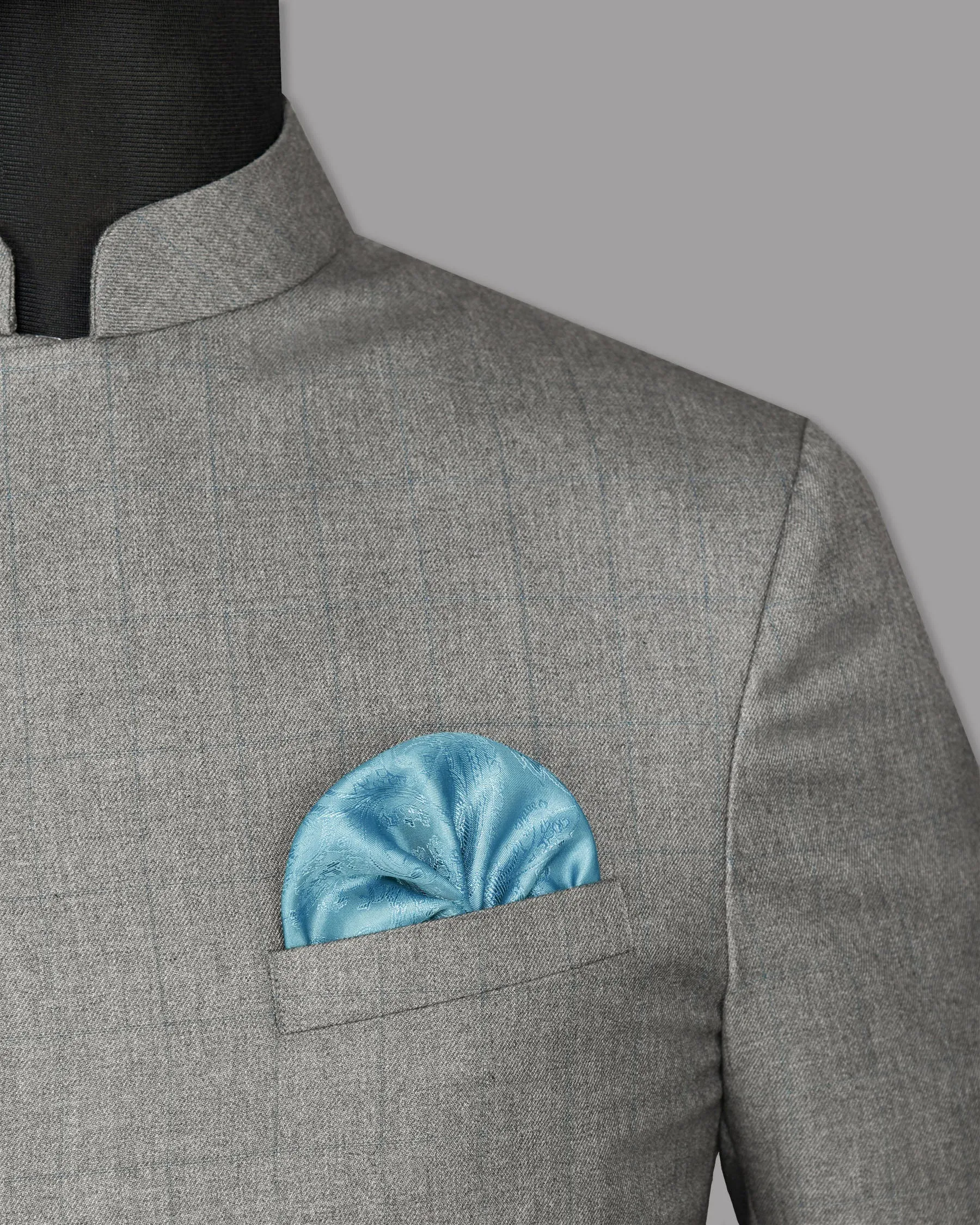 Fog Grey textured Cross Buttoned Bandhgala/Mandarin Wool-Silk blend Blazer