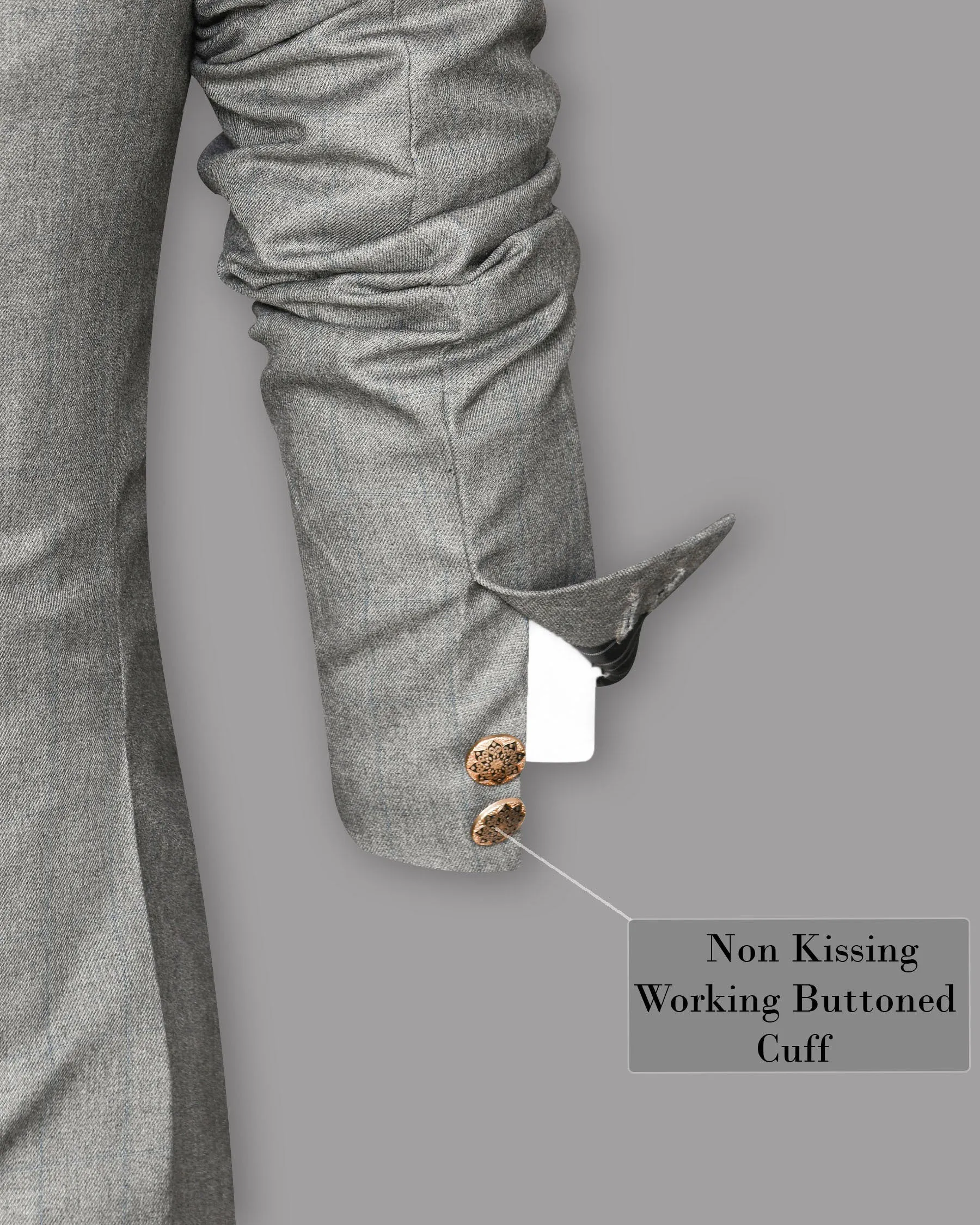 Fog Grey textured Cross Buttoned Bandhgala/Mandarin Wool-Silk blend Blazer