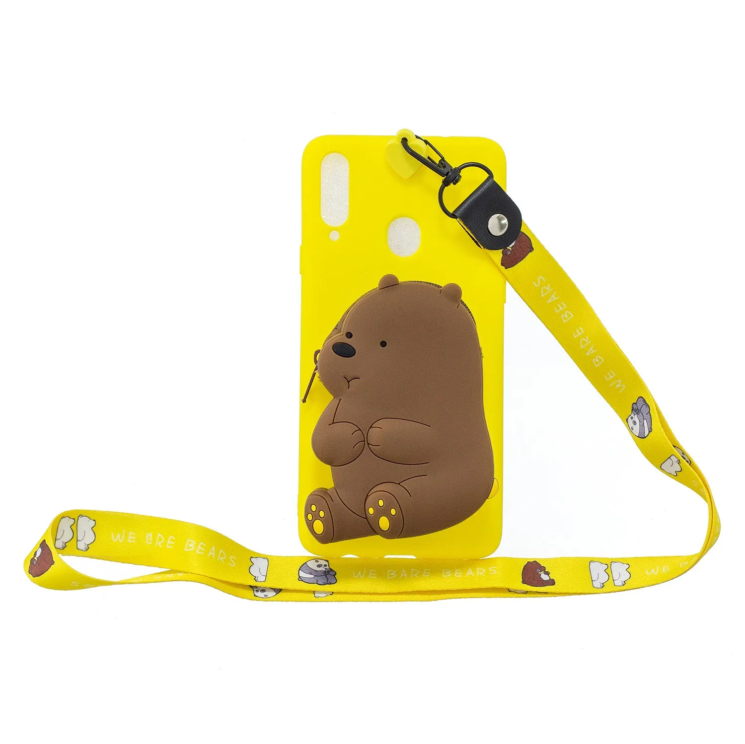 For Samsung A10S A20S TPU Full Protective Cartoon Mobile Phone Cover with Coin Purse Hanging Lanyard 1 yellow brown bear