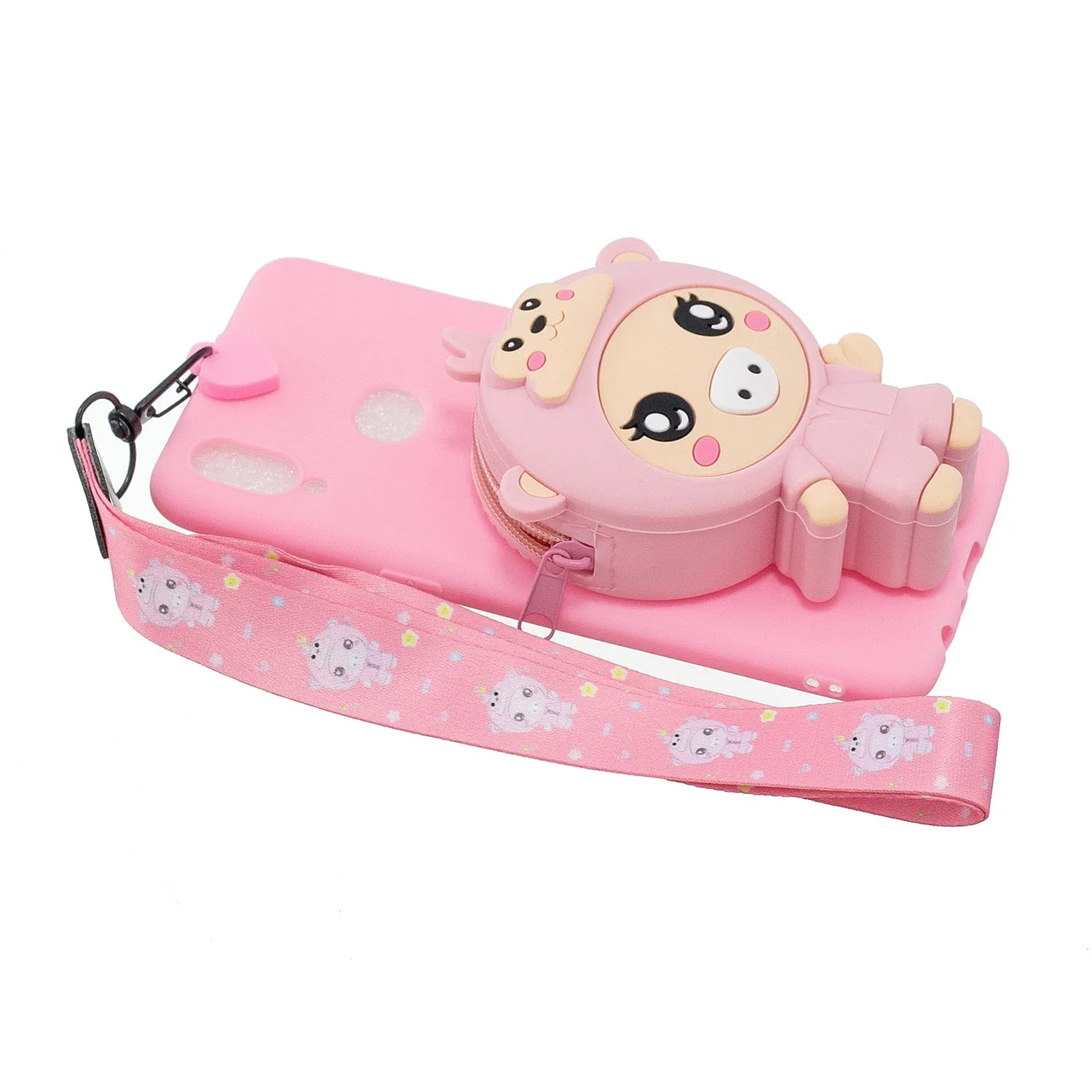 For Samsung A10S A20S TPU Full Protective Cartoon Mobile Phone Cover with Coin Purse Hanging Lanyard 1 yellow brown bear