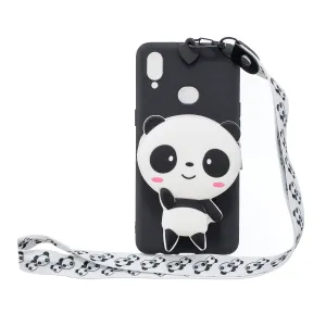For Samsung A10S A20S TPU Full Protective Cartoon Mobile Phone Cover with Coin Purse Hanging Lanyard 4 black pandas