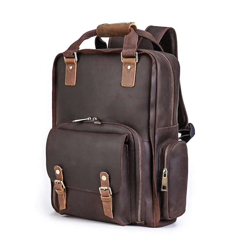 Full Grain Leather DSLR Camera Backpack Full Grain Leather Travel Backpack Crazy Horse Leather Mens Laptop Backpack