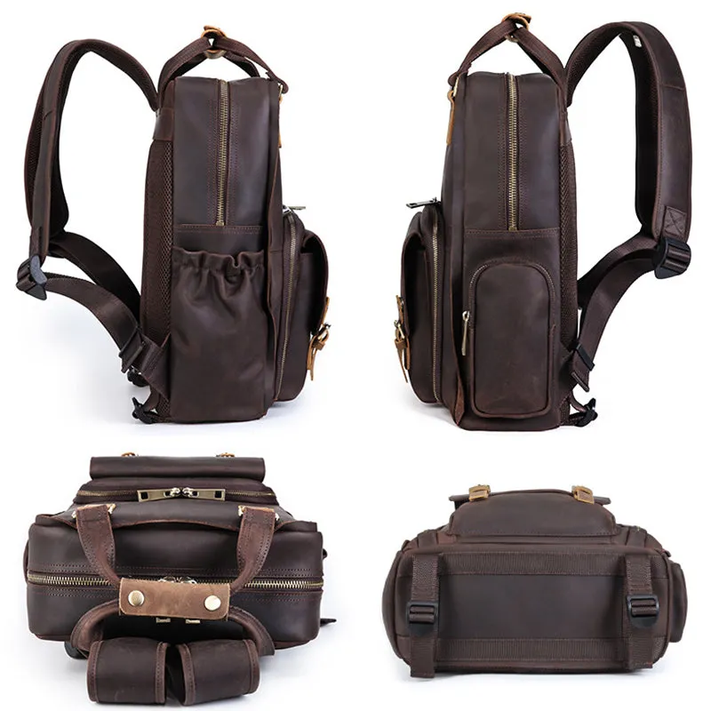 Full Grain Leather DSLR Camera Backpack Full Grain Leather Travel Backpack Crazy Horse Leather Mens Laptop Backpack
