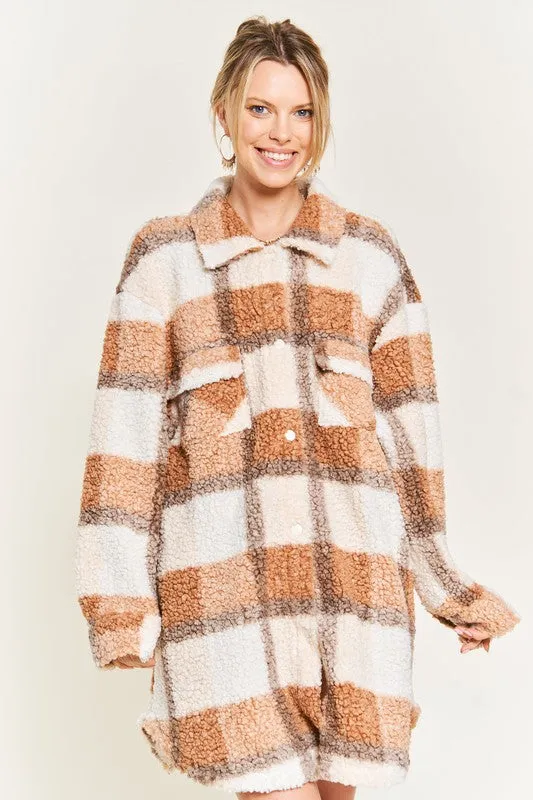 Fuzzy Plaid Teddy Jacket PLUS