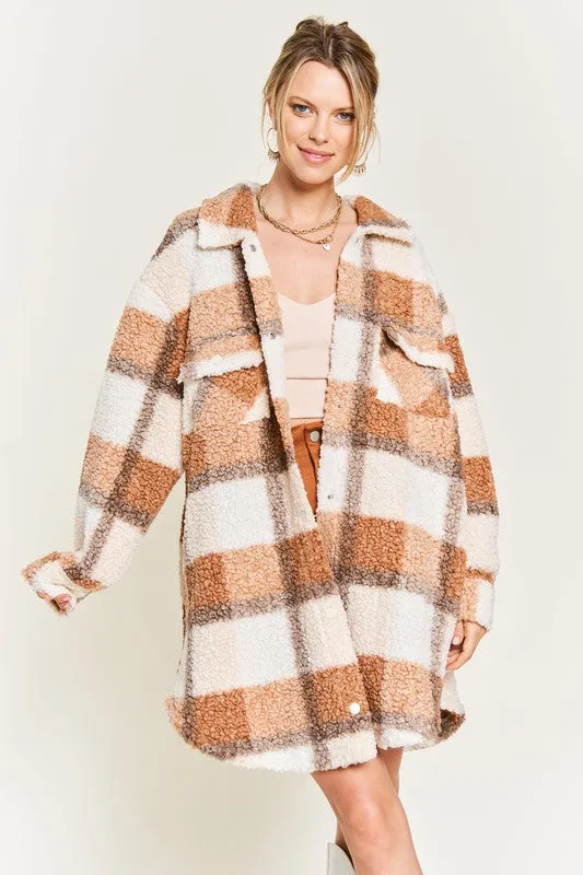 Fuzzy Plaid Teddy Jacket PLUS