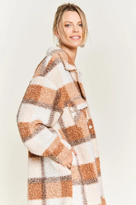 Fuzzy Plaid Teddy Jacket PLUS