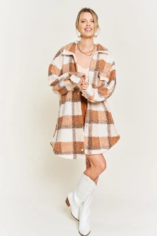 Fuzzy Plaid Teddy Jacket PLUS
