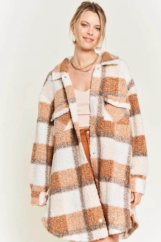 Fuzzy Plaid Teddy Jacket PLUS